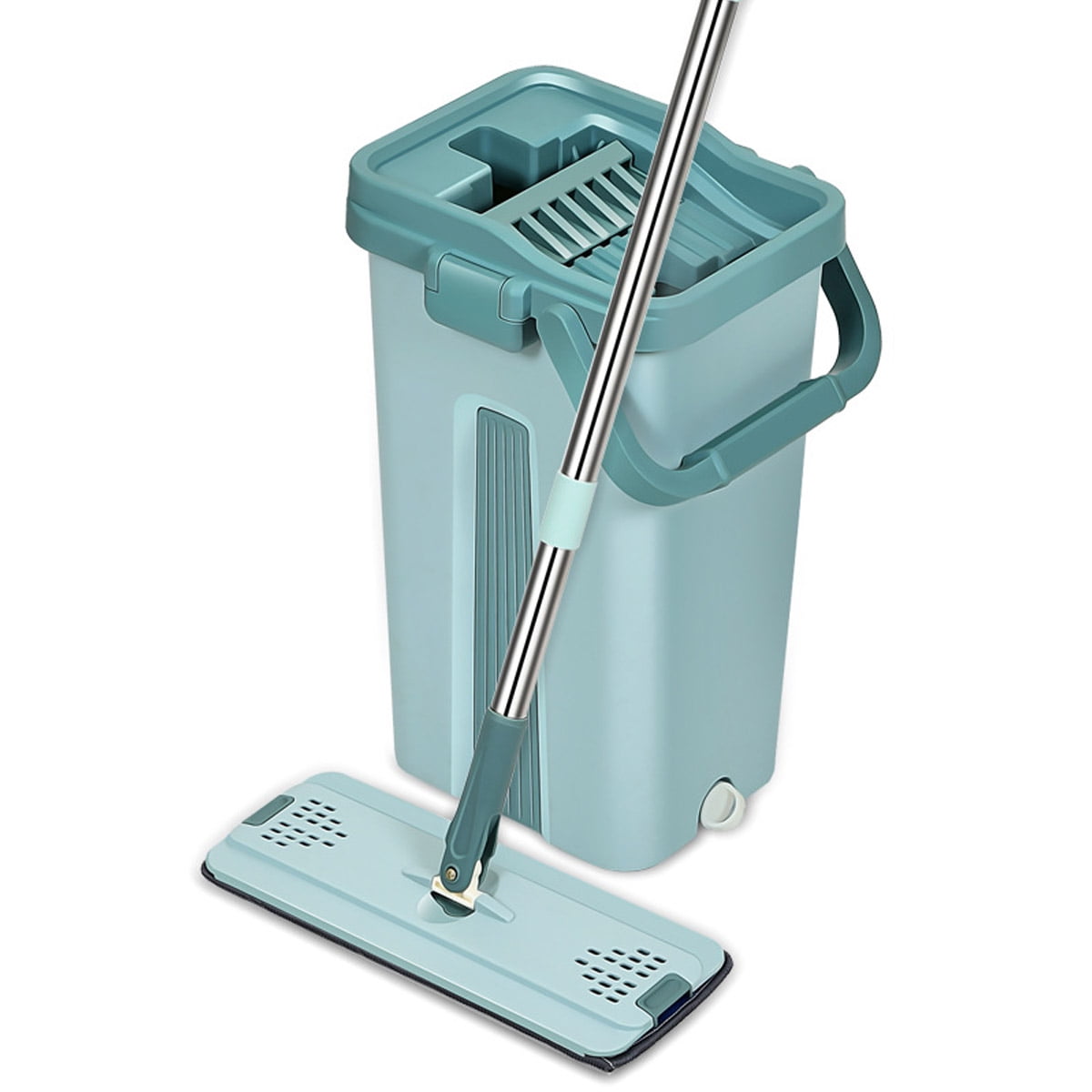 4Pcs Microfiber Flat Squeeze Mop&Bucket Hand Free Wringing Floor Cleaning 