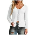 thumbnail image 6 of idosla Women's Long Sleeve Cardigan Casual V-Neck Button Open Front Outerwear Soft Cropped Knit Shrugs Sweater (White, S), 6 of 9