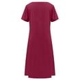 thumbnail image 4 of Danhjin Women's Summer Short Sleeve Linen Flowy Crewneck Dress Casual Loose A-Line Midi Long Beach With Hem Dress Vacation Outfits Wrinkle-Free Button Down, 4 of 9