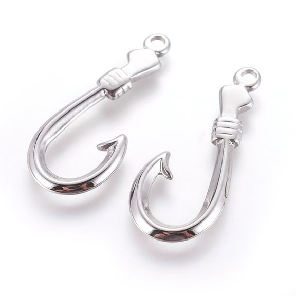 10 pc Resistant 304 Stainless Steel Hook and S-Hook Clasps Fish Hook Charms Stainless Steel Color 37x15.5x2.5mm Hole: 2.5mm