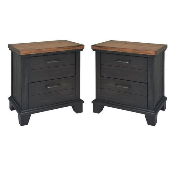 Home Square Two Drawer Wood Nightstand Set in Honey Brown (Set of 2)