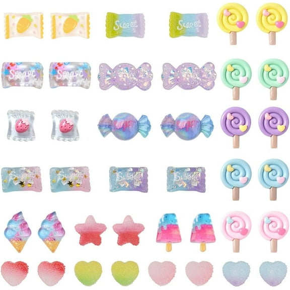 80Pcs 20 Styles Candy Cabochons Icecream Lollipop Cabochon Sweet Food Flatback Charms Resin Beads Charm