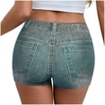thumbnail image 5 of FRSASU High Waist Yoga Shorts for Women's Imitation Denim Printed Tummy Control Fitness Athletic Workout Running Shorts Green, 5 of 8
