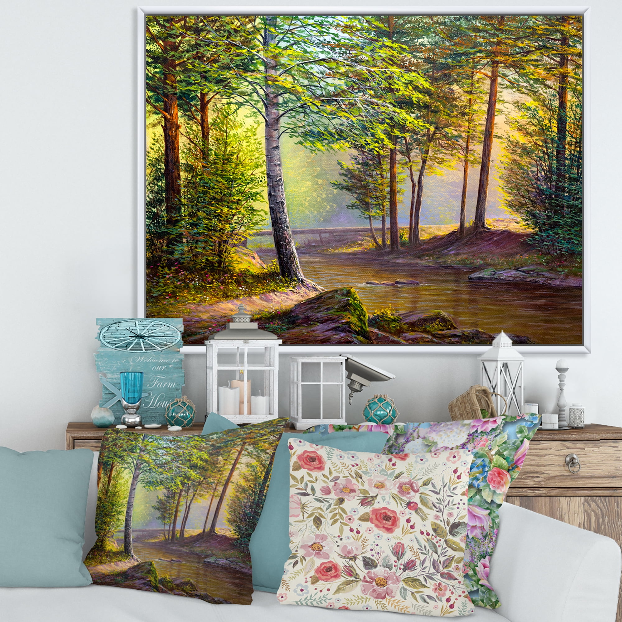Designart 'Sunrise Glow Through The Awakening Fir Forest' Traditional Framed Canvas Wall Art Print