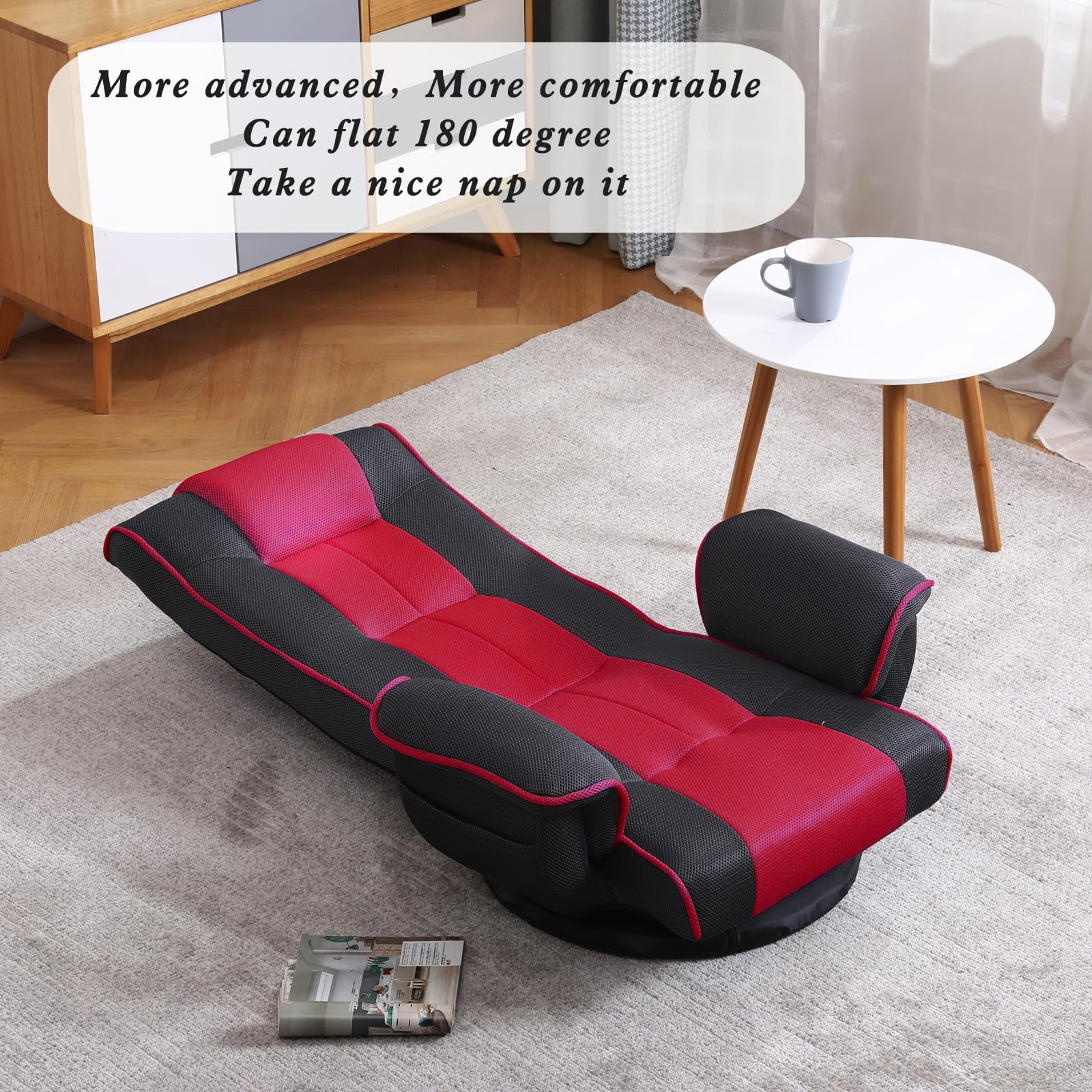 360 Degree Swivel Floor Chairs for Adults, Gaming Floor Chair with Back Support, 14 Angles Adjustable Comfortable Floor Lounge Chair Folding Video Game Chairs Office Bedroom