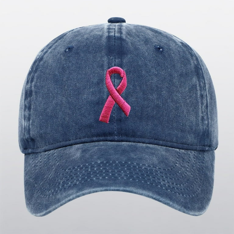 "This Is My Fight Hat" - Distressed Cotton Breast Cancer Awareness Baseball Cap, Navy, Adjustable