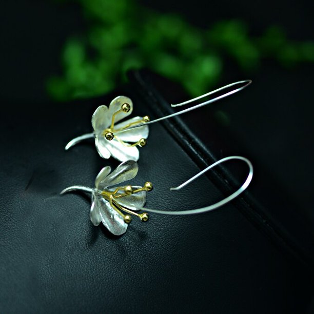 Pendientes largos de plata de ley 925 con flores para mujer, elegante, para prevenir alergias, nuevo diseño, joyería de moda Tan Jianjun unisex