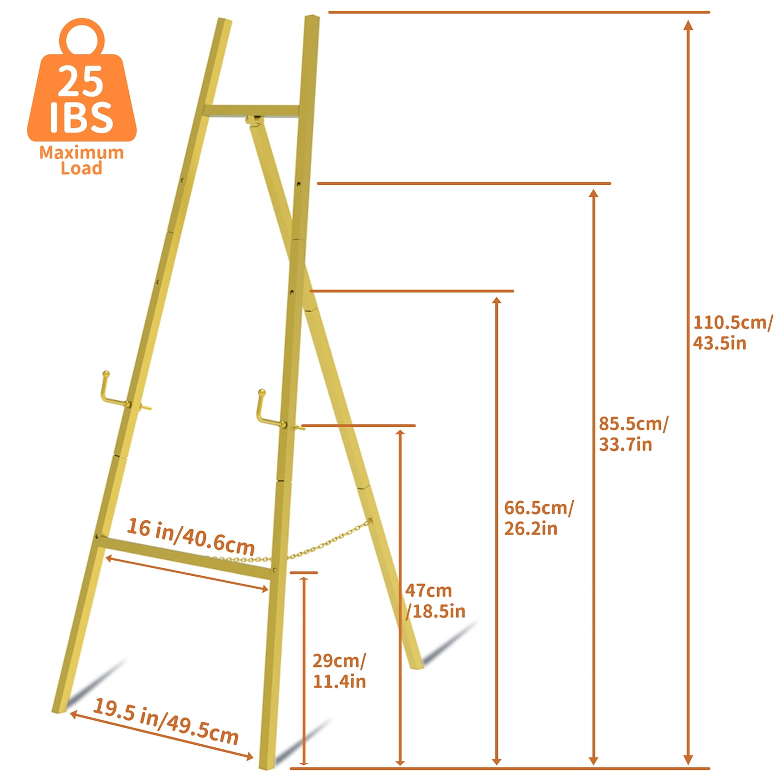 Yacona Easel Stand for Sign, Adjustable Metal Easels for Display with Adjustment Chain, Heavy Duty Poster Stand, for Wedding Sign, Poster, Painting, Displays, Gold