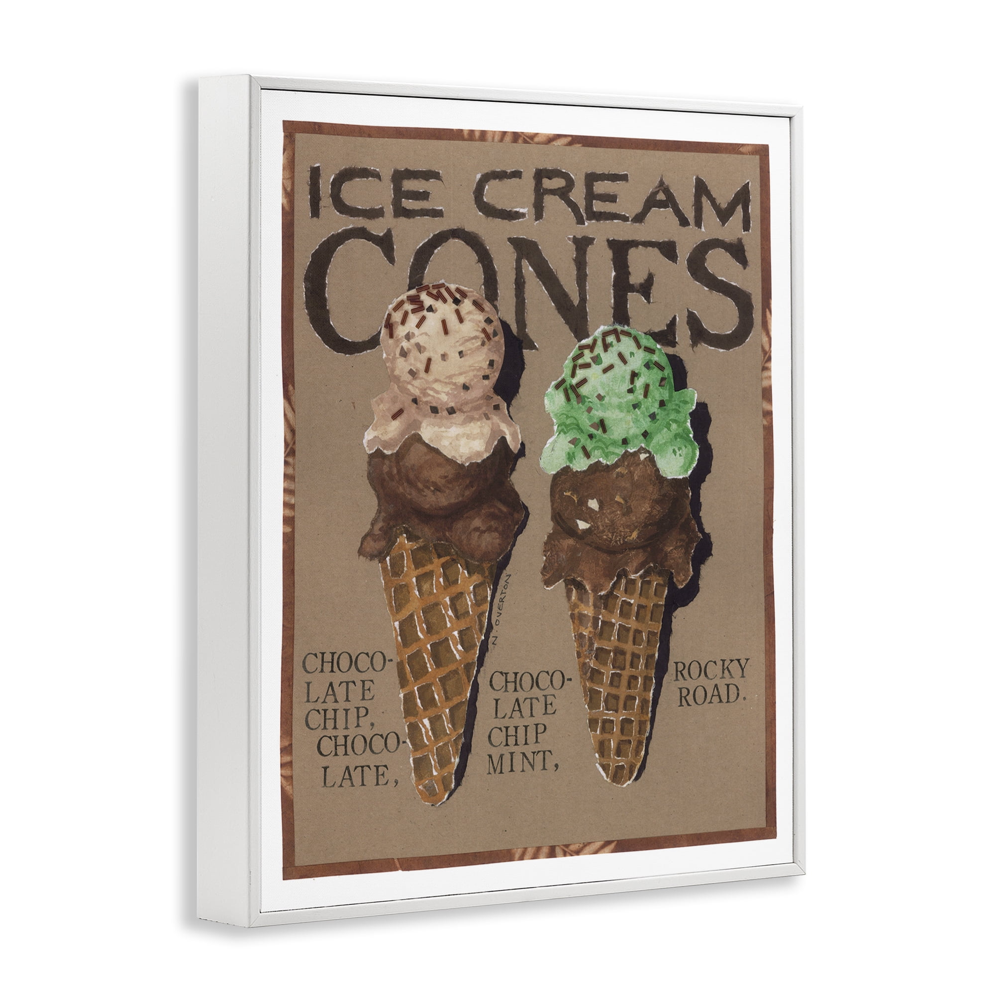 Stupell Industries Ice Cream Cones Food & Beverage Painting White Framed Art Print Wall Art, 11 x 14