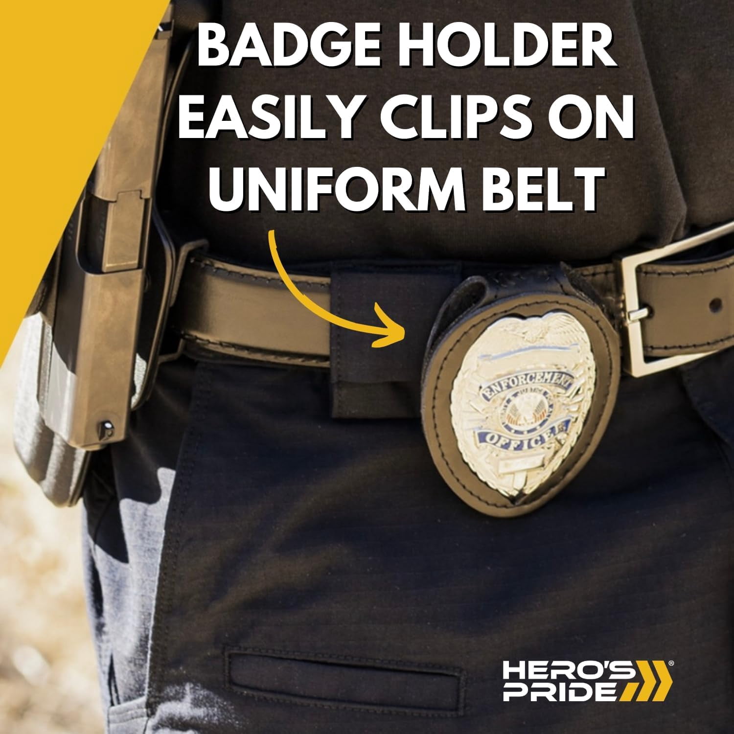 Hero’s Pride Deluxe Leather Badge Holder with Chain & Clip – Fits 5-Point Star Badge, 2-5/8" x 2-5/8
