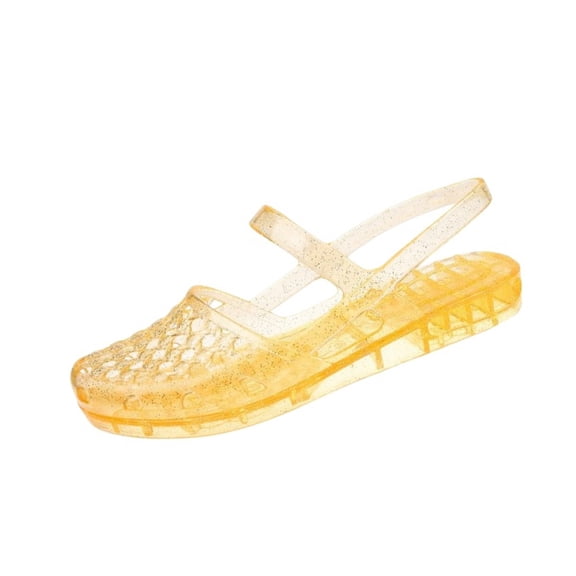 QWKLEAJ Women Jelly Mary Jane Sandals, Closed Round Toe Slingback Slip On Flat Slides, Waterproof Non Slip Slippers for Beach Shower Pool Household & Summer Daily Travel Wear Yellow 7