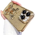 thumbnail image 2 of Electroplated Bear for iPhone 15 Pro Max Case for Women Glitter Floating Liquid Quicksand Case with Camera Protector Slim Shockproof Full Body Protective Case (Gold), 2 of 12
