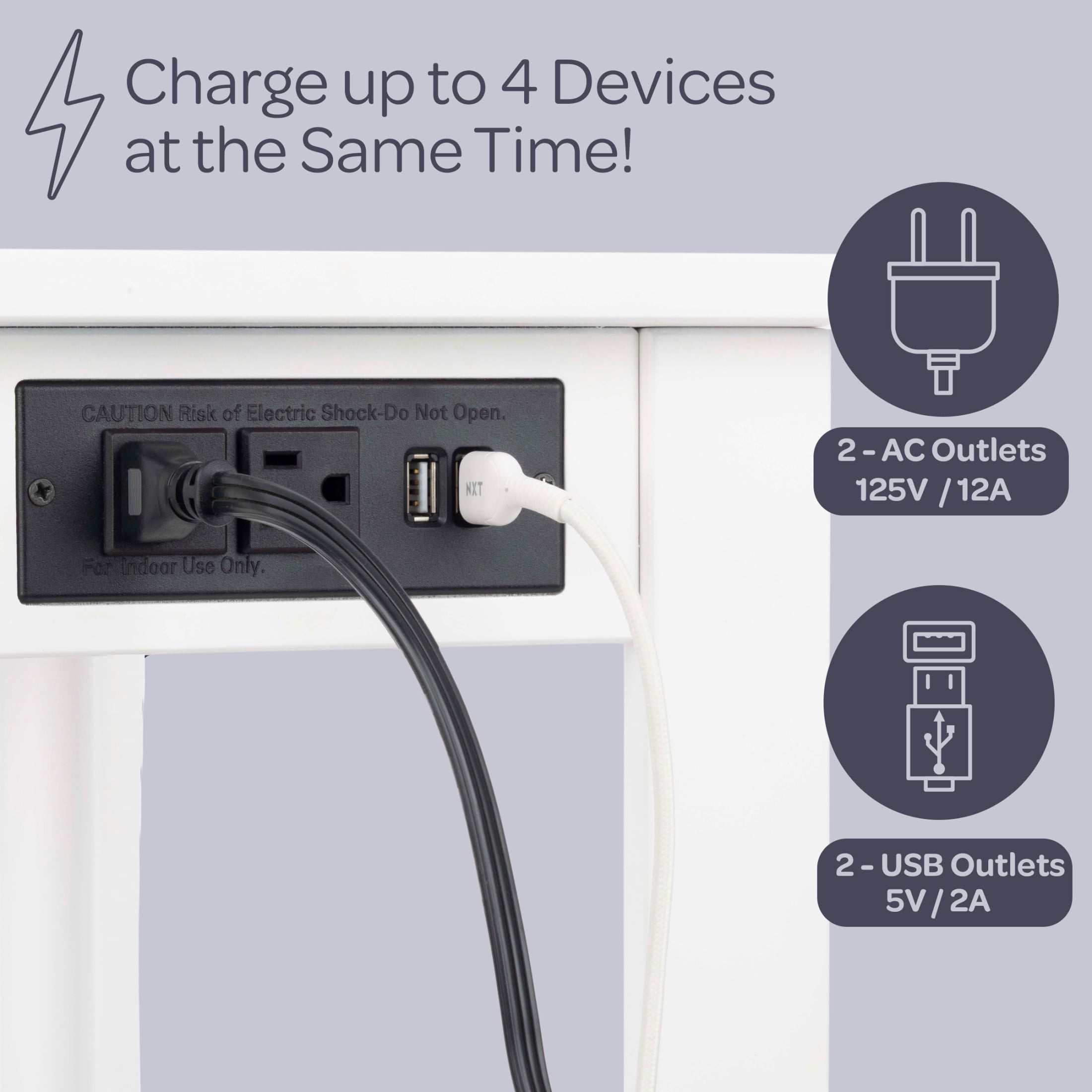 Lavish Home Narrow Side Table with Charging Station and Storage Shelf