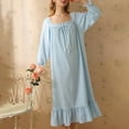 thumbnail image 4 of Sngxgn Nightgowns for Women Button up Night Shirt Short Sleeve V-Neck Sleepwear Pajama Dress(Blue,XL), 4 of 6