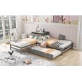 thumbnail image 4 of [US IN STOCK] L-Shaped Full Size and Twin Size Platform Beds with Twin Size Trundle and Drawer Linked with Built-in Rectangle Table,Gray, 4 of 9