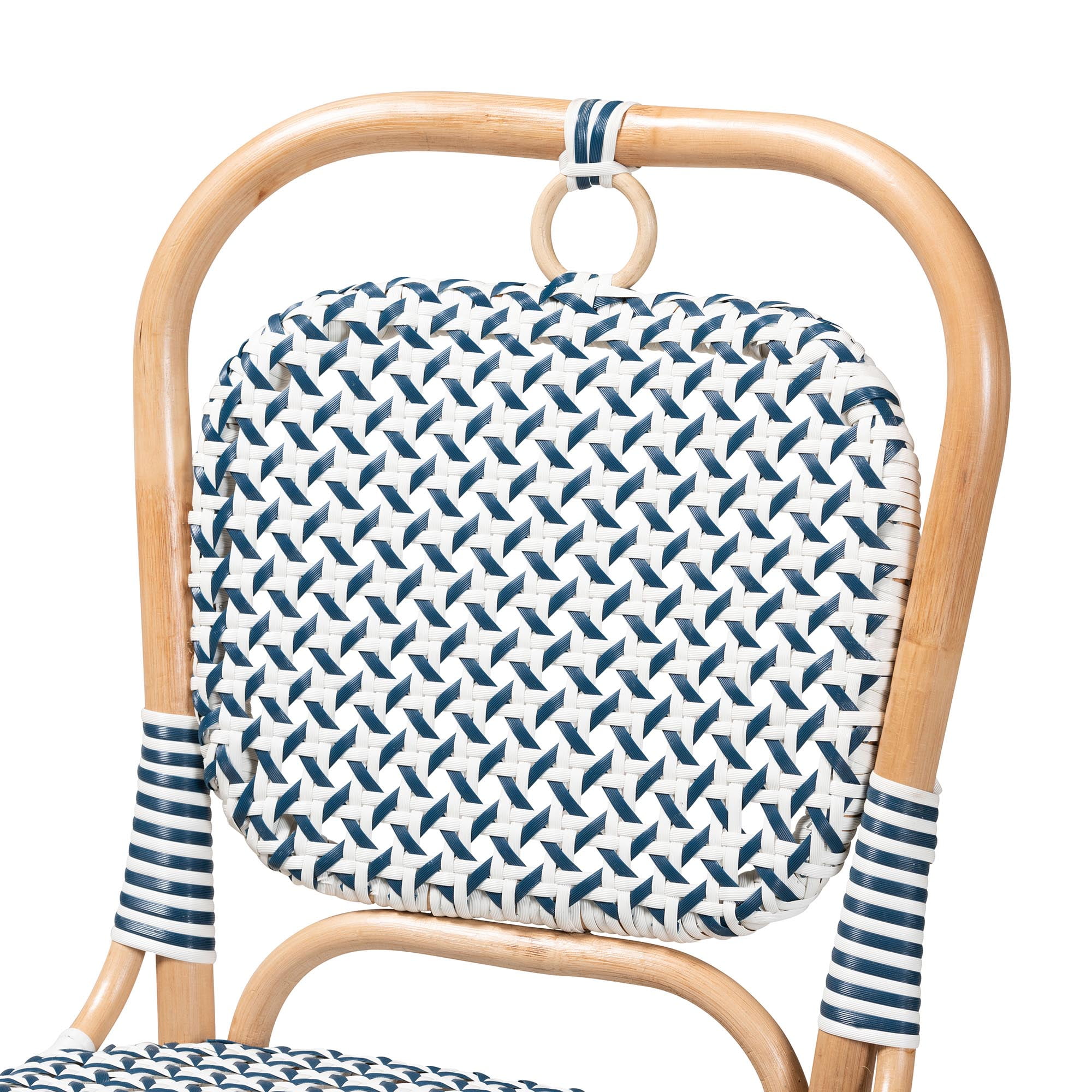 bali & pari Luciana Modern French Blue and White Weaving Natural Rattan Bistro Chair