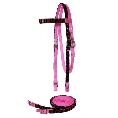 Collection Browband Headstall Tahoe Tack Zebra Print Overlay Nylon Western Browband Headstall with Matching Reins Full Size - Pink ()