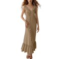 thumbnail image 1 of Vestido largo con cuello en V para mujer - Botones en la parte delantera, volantes - Sin mangas, corte A - Playa/fiesta - Tallas S-XXL, 1 of 4