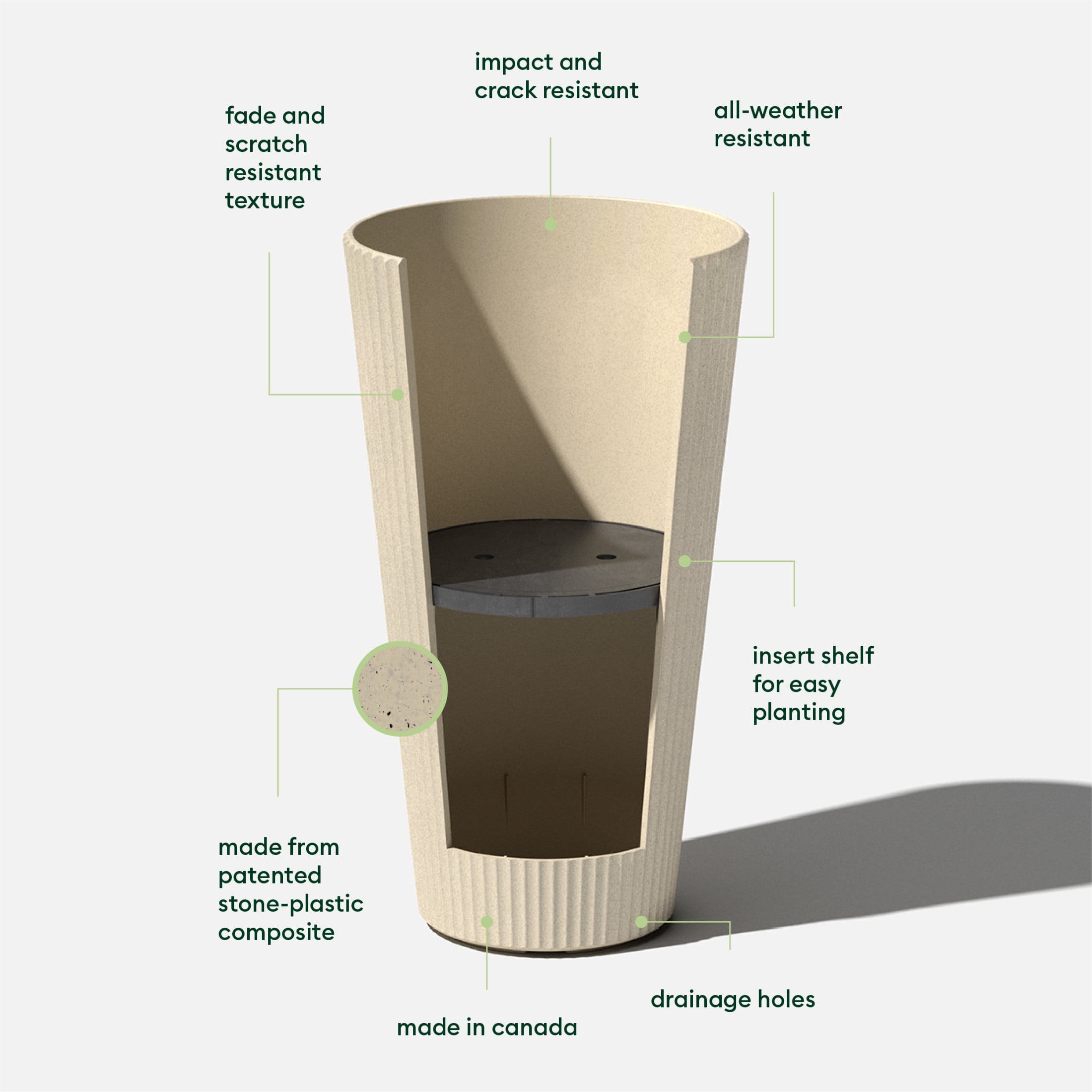 Veradek Demi Series 26" Tall Plastic-Stone Planter - Sand