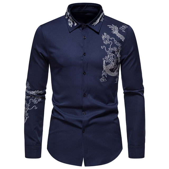Camisa de Manga Larga Con Bordado de Dragón Cortado A La Moda Para Hombre Odeerbi ODB179551