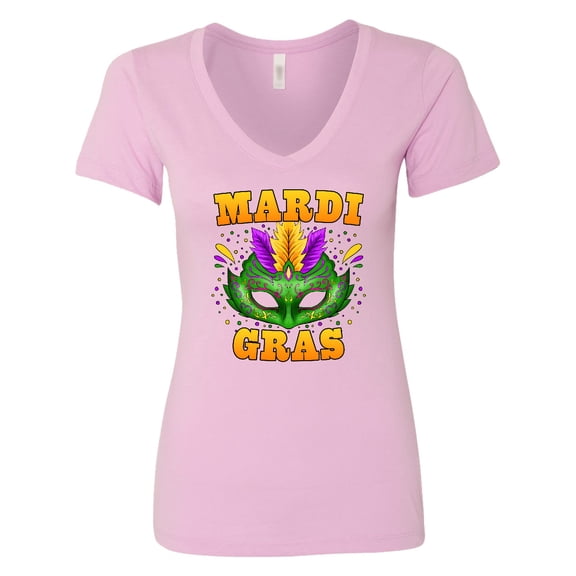 Inktastic Mardi Gras with Green Masquerade Mask Women's V-Neck T-Shirt