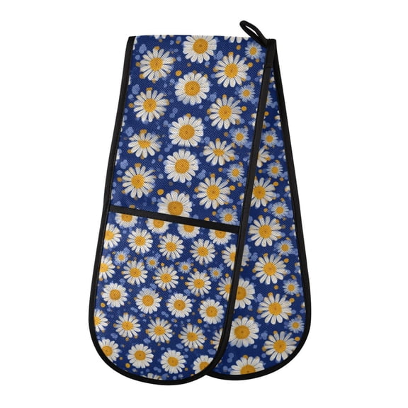 Yayeee Double Oven Mitt Kitchen Heat Resistant Baking 35" x7" Quilted Cotton Glove, Elegant Daisy Pattern