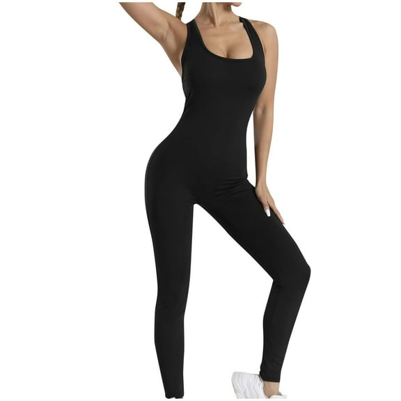Wdfiry Jumpsuits Womens Fashion U Neck Suspender Backless Tight Buttock Lifting Sports Street Jumpsuits for Women
