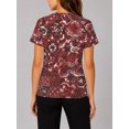 thumbnail image 2 of Women's Short Sleeve Red Black White Shirts Casual Crew Neck All-Over Pattern Summer Tops, 2 of 6