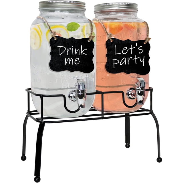 Dispensador de bebidas de vidrio Estilo, juego de 2 unidades, 3,8 L con soporte