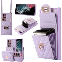 Phone Case for Samsung Galaxy S23 Ultra 5G Wallet Cover with Credit Card Holder Shoulder Crossbody Strap Long Lanyard Leather Cell Accessories S23Ultra 23S S 23 23Ultra 6.8 inch Women Purple