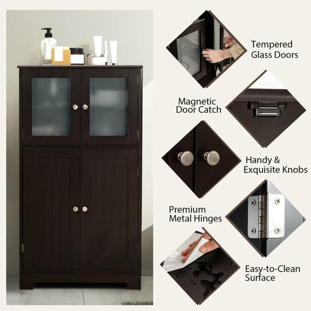 Finihen Bathroom Storage Cabinet, Bathroom Floor Cabinet, Bathroom Floor Storage Locker Kitchen Cabinet with Doors and Adjustable Shelf, for Bathroom, Living Room, Bedroom, Kitchen, Brown Finihen Bathroom Storage Cabinet, Bathroom Floor Cabinet, Bathroom Floor Storage Locker Kitchen Cabinet with Doors and Adjustable Shelf, for Bathroom, Living Room, Bedroom, Kitchen, Brown