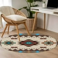 thumbnail image 5 of Boho Southwest 3ft Area Rug, Farmhouse Aztec Tribe Brown Blue Plaid Washable Non-Slip Small Round Rugs for Entryway Bedroom Kitchen, Soft Circle Carpet for Dining Room, Playroom Nursery Rug, 5 of 9