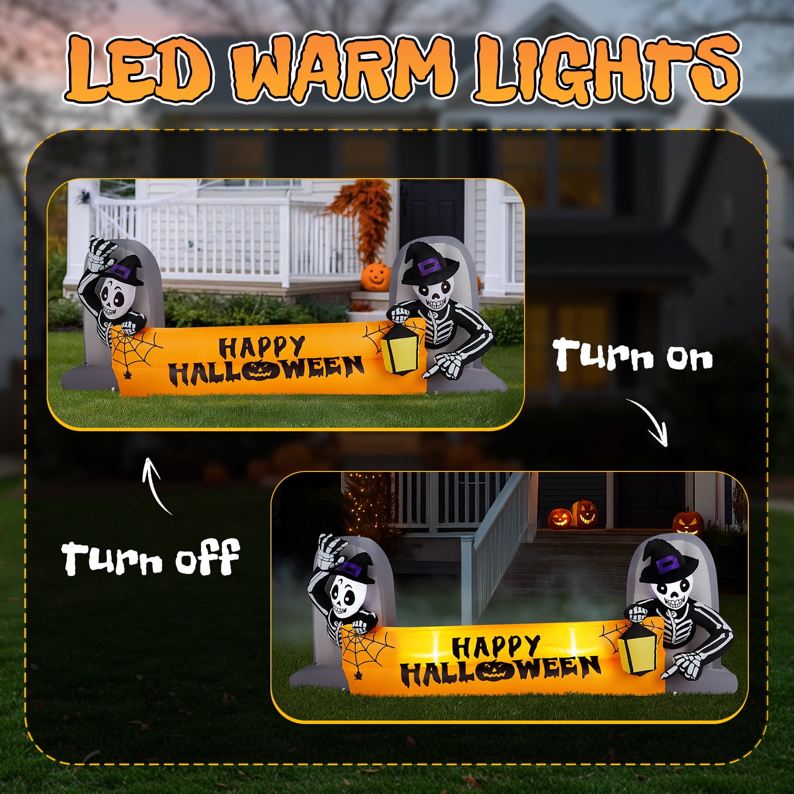 9.6FT Large Halloween Inflatable Decorations Skeleton Tombstone Banner, Outdoor Decorations Blow Up Yard Decor with Built-in LEDs for Halloween Holiday Party Outdoor Garden Yard Lawn Decor