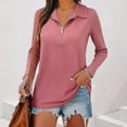 thumbnail image 2 of Women 1/4 Zip Pullover Rib-Knit Long Sleeve Lapel Neck Tunic Tops Loose Fit Solid Dressy Casual Fall Spring Clothes (XL, Pink), 2 of 4