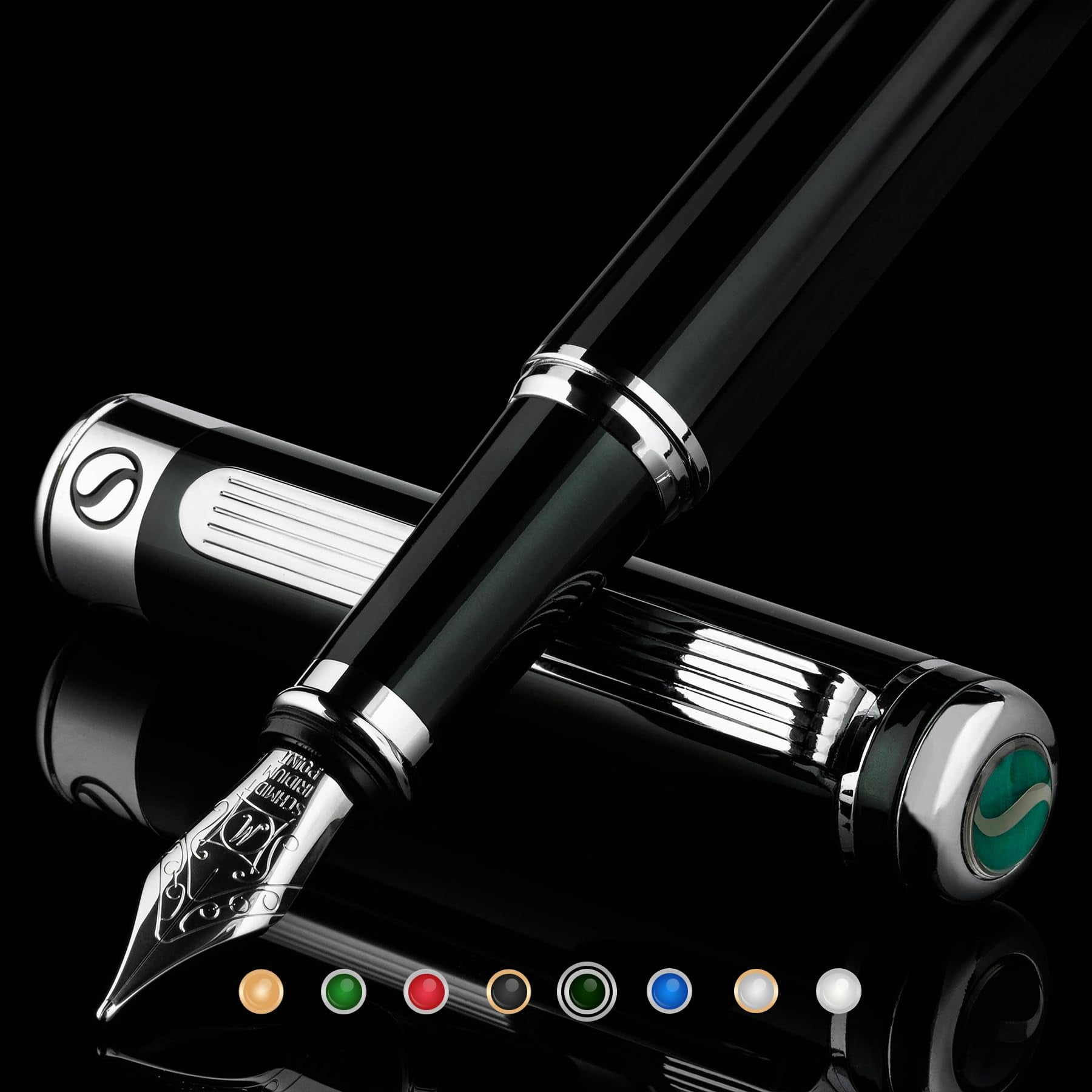 Scriveiner Black Green Fountain Pen Stunning Luxury Pen with