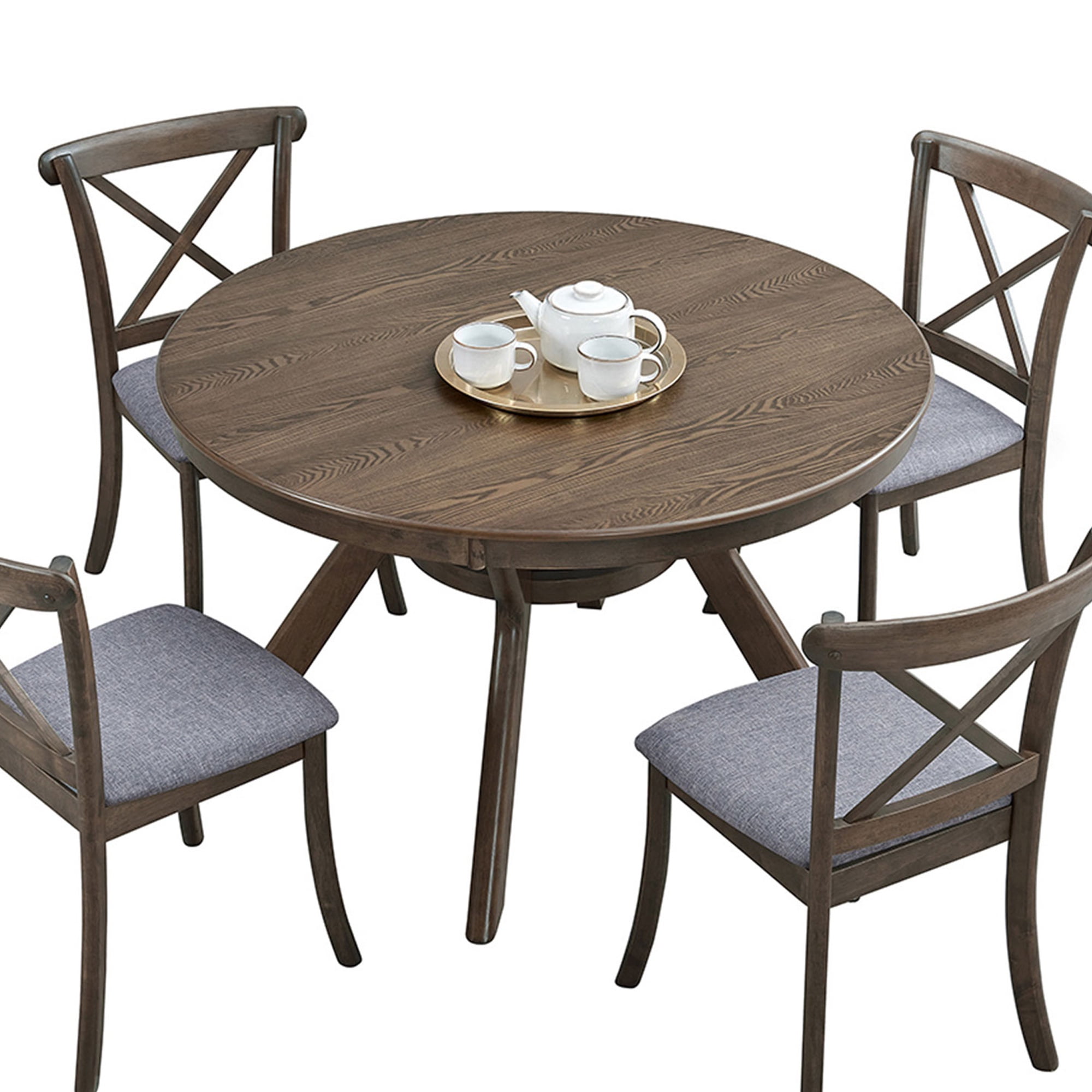PORKISS 47" Round Dining Table for 4 People, Coffee Table, Modern Farmhouse Wooden Kitchen Table with Storage Shelf, Living Room, Oak (Chairs Not Included)