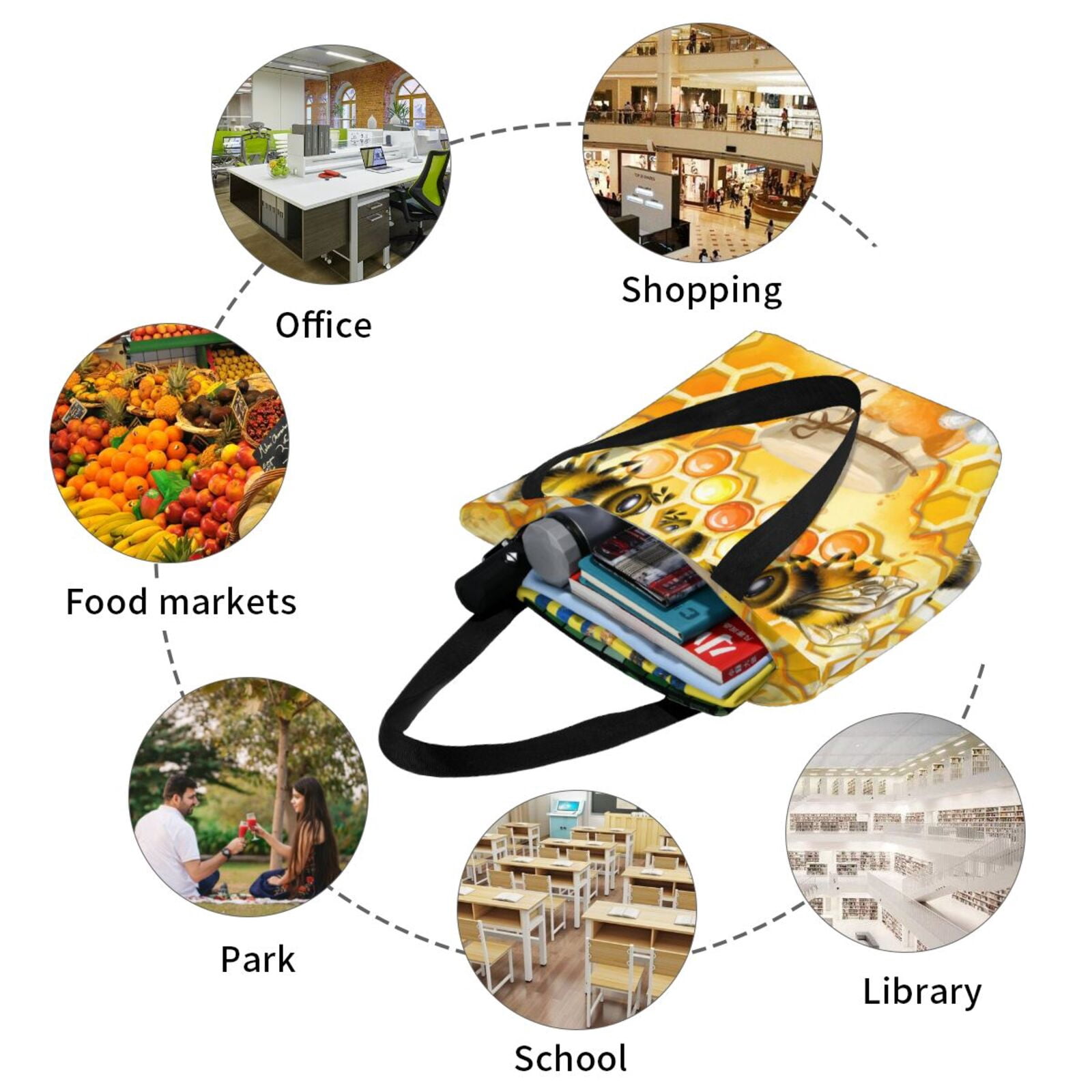 Ratiio Honey Bee Print Shoulder Bag for Women, Polyester Crossbody Purse Lightweight Handbag for Daily Travel and Casual Use