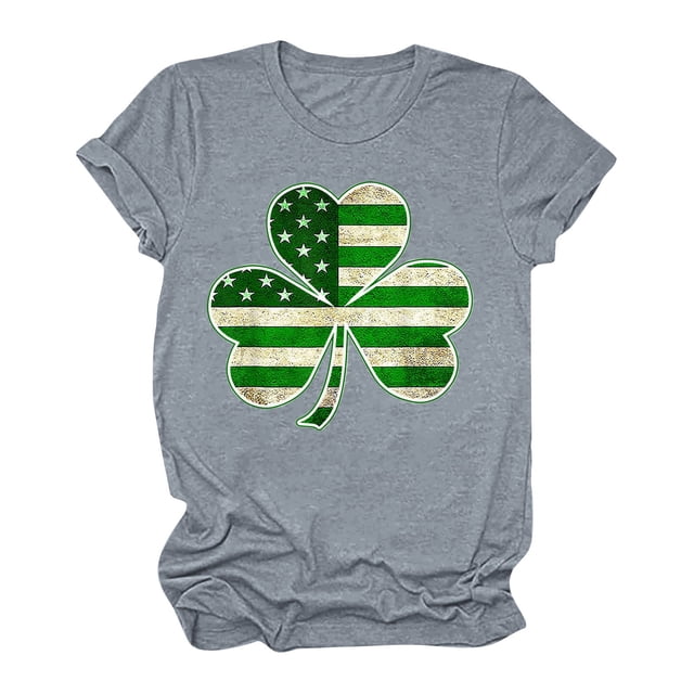 Wolfast T-Shirts pour Femmes Manches Courtes Mode Féminine Saint-Patrick Imprimé Col Rond Manches Courtes T-Shirt Décontracté Haut T-Shirts pour Femmes Mode