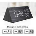 thumbnail image 2 of Reloj despertador digital LED triangular de madera, moderno, de sobremesa, con control de voz, función de repetición, fecha, temperatura y humedad. (Negro), 2 of 5