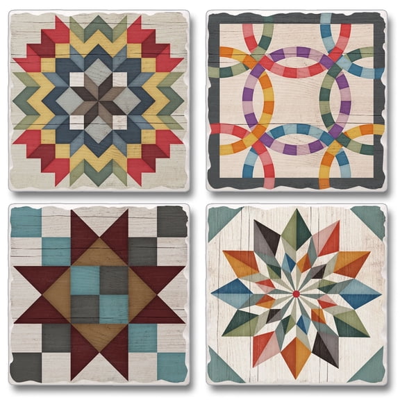Thirstystone Barn Quilt 4-Pack Stone Tumbled Tile Coasters