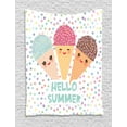 thumbnail image 1 of Hello Summer Tapestry, Flavored Ice Cream Cones Topping with Lettering and Polka Dots Childish, Wall Hanging for Bedroom Living Room Dorm Decor, 40W X 60L Inches, Multicolor, by Ambesonne, 1 of 2