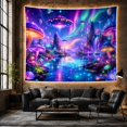 thumbnail image 6 of Mountain Lake Fantastical with Alien Neon Calm Body, Mystical Fantasy for Space Lovers, Galaxy Room Decor, Graduation Gift, Tapestry Wall Hanging for Bedroom and Dorm, 6 of 7