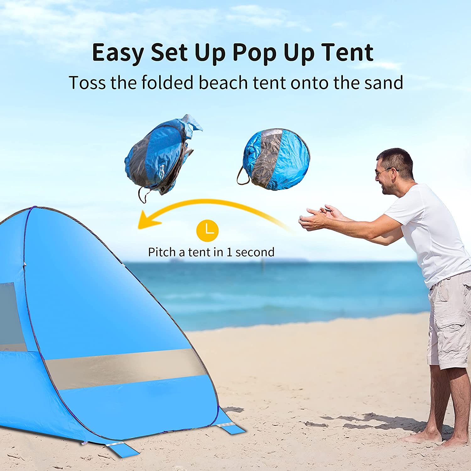 AKASO Pop-Up Beach Tent for 3-4 Person, 7.4' x 4.7' Shade Sun Shelter with UV Protectant Coating - image 5 of 9