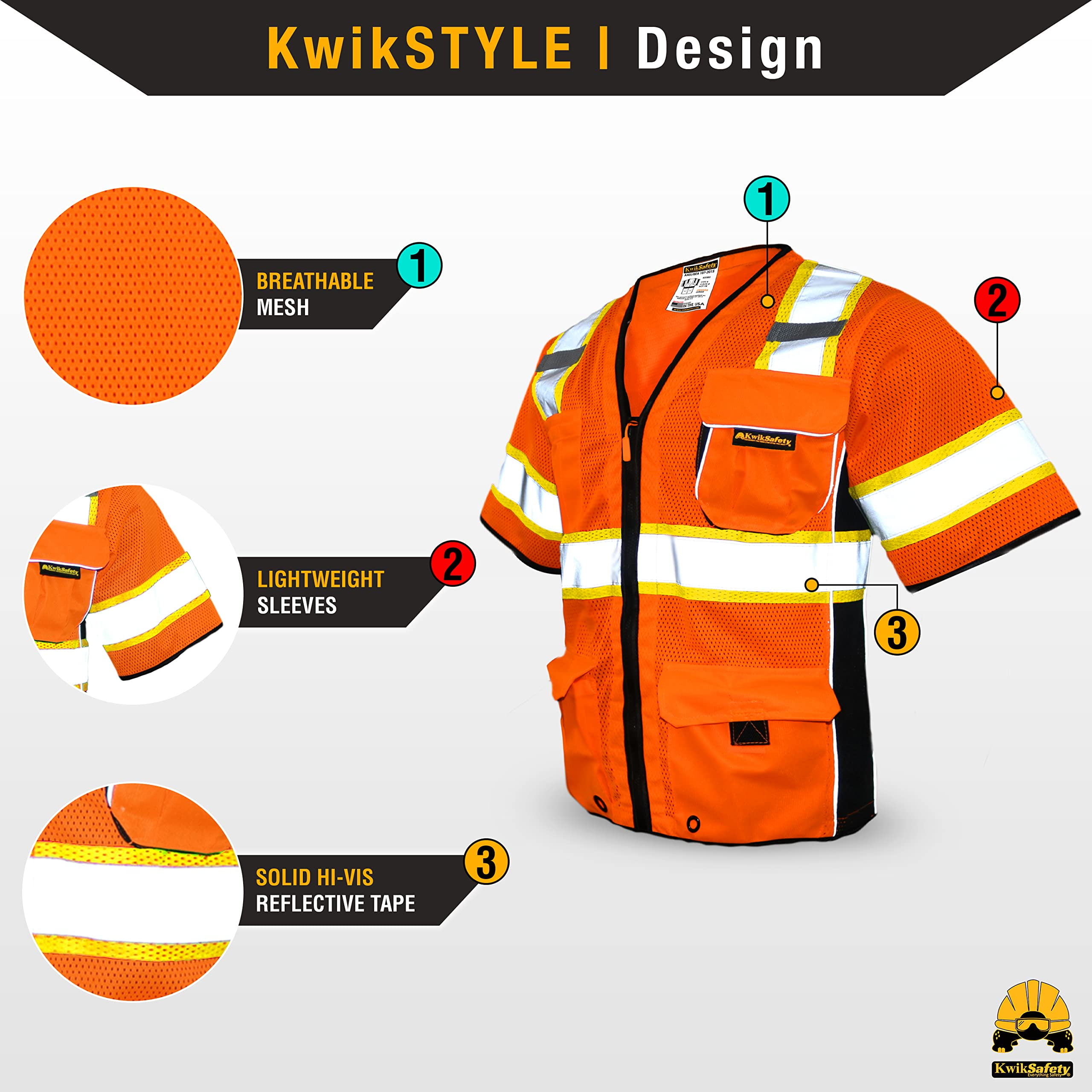 KwikSafety (Charlotte, NC) EXECUTIVE Safety Vest (10 Pockets) Class 3 ANSI OSHA High Visibility Reflective Heavy Duty Mesh Zipper HiVis Construction Work Site HiViz Men Women | Orange 2X-Large