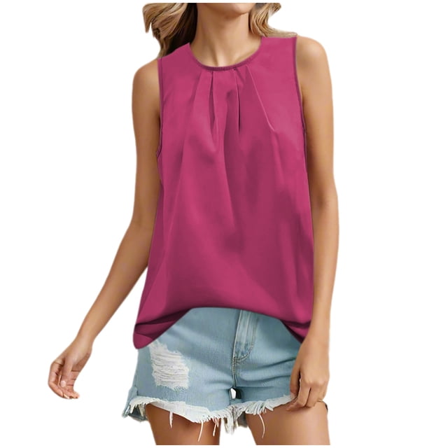 Timegard Tank Top for Women Summer Round Neck Sleeveless Lightweight Ruched Casual Solid Color Tee Top