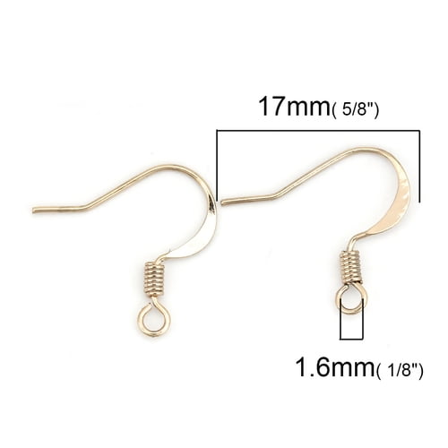 E251B - 100 pcs Copper 14K Gold Plated Earring Hooks with Spring - 17mm x 17mm - Hole Size: 1.6mm