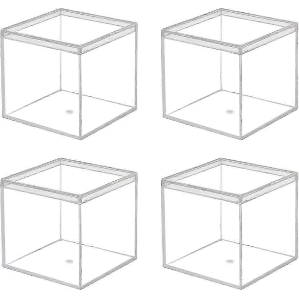 2 pieces of transparent acrylic plastic square storage box with lid, small plastic storage box, 2.2x2.2x2.2 inch square transparent container boxed ca