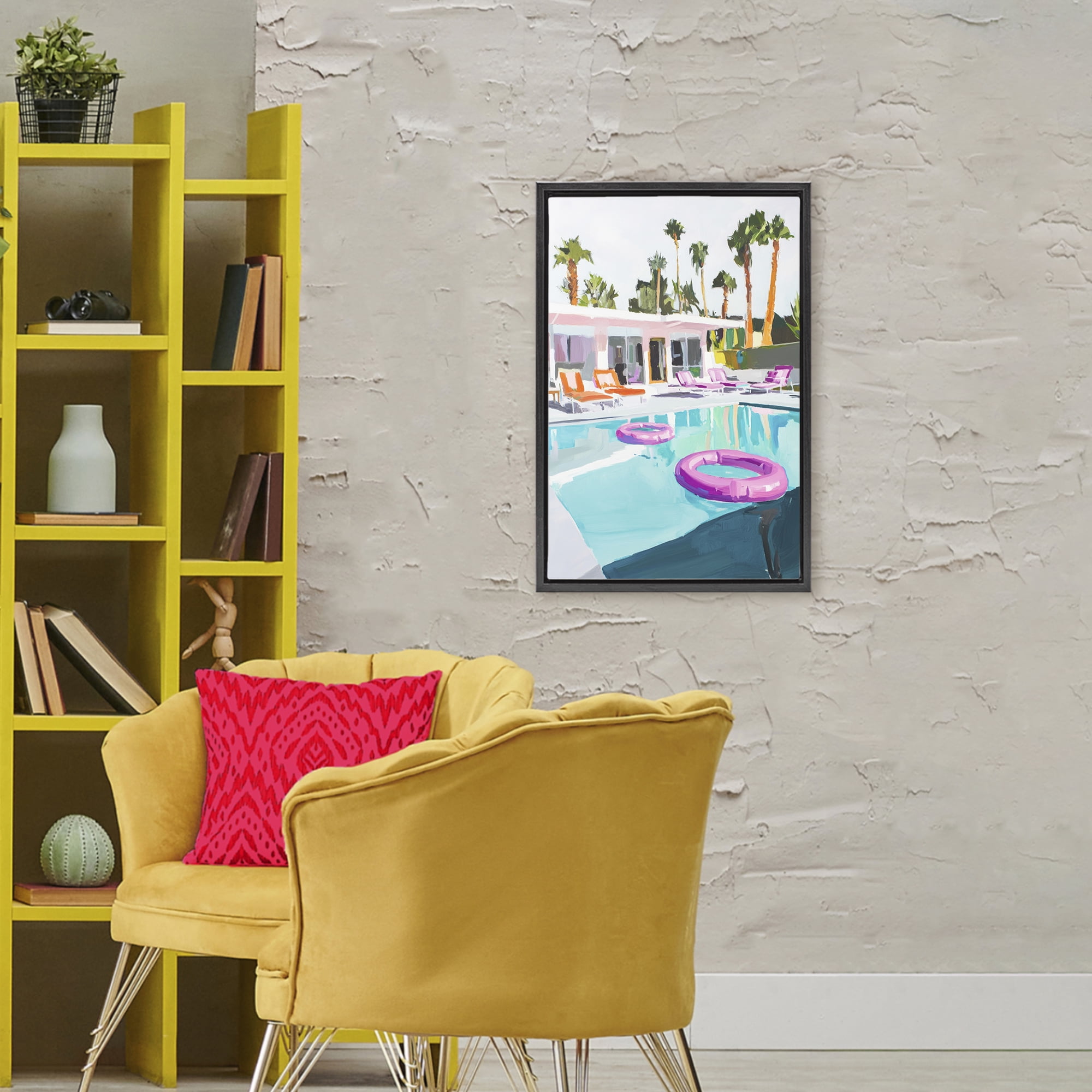 Stupell Industries Palm Springs Poolside Impression Black Framed Floater Canvas Wall Art, design by Sisi and Seb