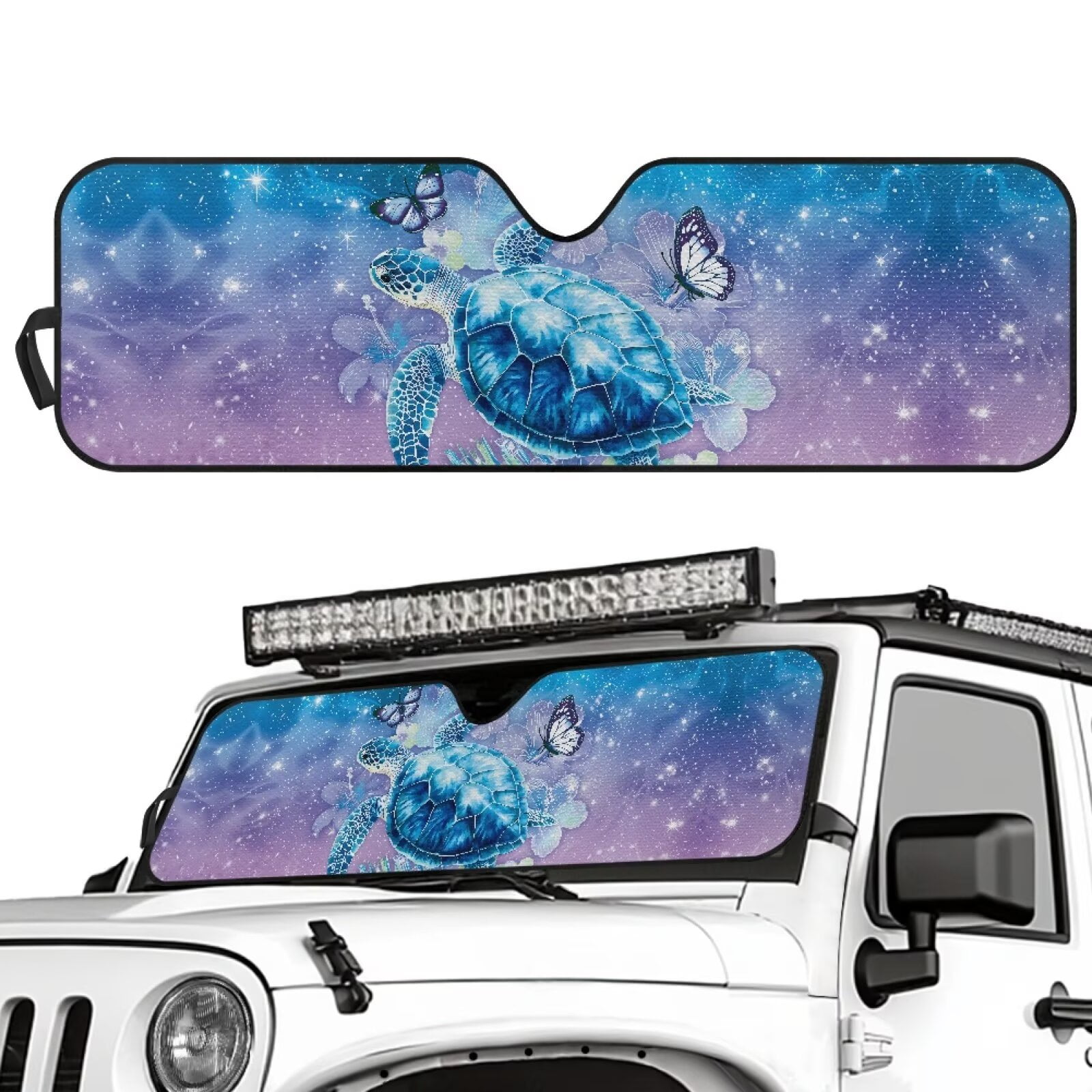 Uorisanigo Front Windshield Sunshade Fit for Jeep Wrangler JK JKU JL JLU 1997-2025 & Jeep Gladiator JT 2020-2024, Foldable Blue Turtle Butterfly Car Sun Shade Blocks UV Rays Keep Vehicle Cooler
