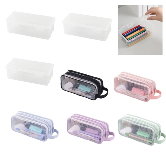 BZPIZ Pencil Box, Hard Plastic Large Pencil Box, Clear Crayon Box Storage Container with Snap Lid, Art Craft Organizer